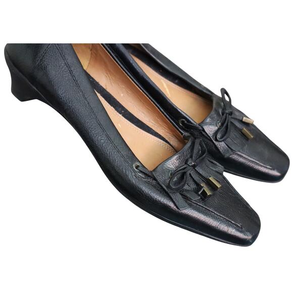 Naturalizer Black Leather Low Kitten Heel Pumps Square Toe Tassel Kiltie Bow 9M - Picture 1 of 8